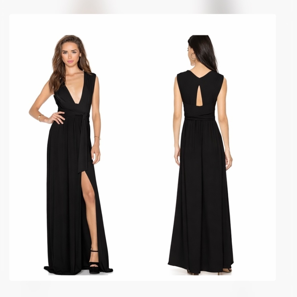 Halston Heritage Plunging V-Neck Wrap Tie Maxi Dress in Black Size M